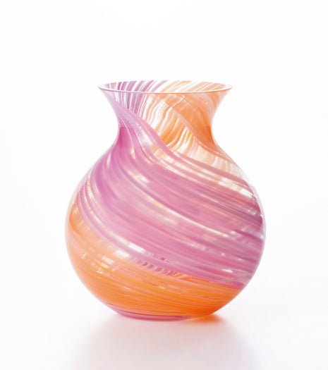 Vaza Lucrata Manual din Sticla Japoneza HANASHIZUKU Bouquet Pot Roz, 13.5 cm