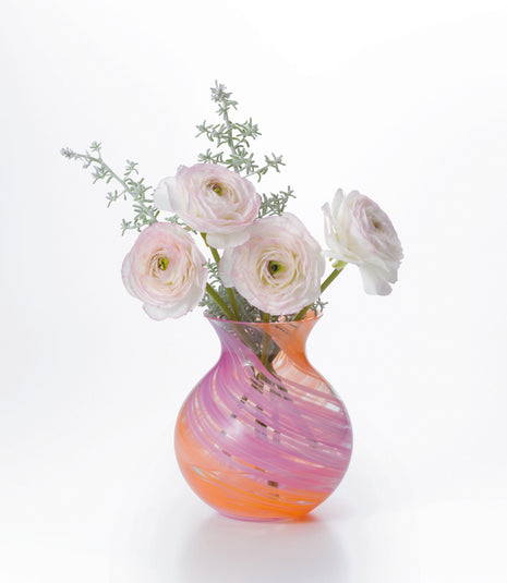 Vaza Lucrata Manual din Sticla Japoneza HANASHIZUKU Bouquet Pot Roz, 13.5 cm