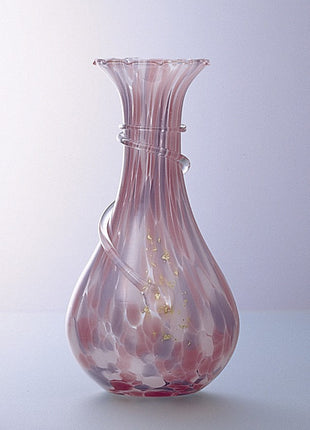 Vaza Lucrata Manual din Sticla Japoneza Kuchisubomari Pink Spiral, 28.5 cm