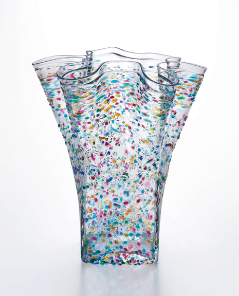 Vaza Lucrata Manual din Sticla Japoneza Tenkai Frilled Nebuta, 28 cm