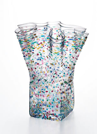 Vaza Lucrata Manual din Sticla Japoneza Tenkai Frilled Nebuta, 28 cm