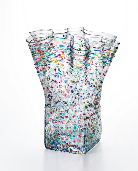 Vaza Lucrata Manual din Sticla Japoneza Tenkai Frilled Nebuta, 28 cm