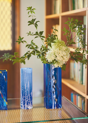 Vaza Lucrata Manual din Sticla Japoneza Ocean Blue, 26 cm