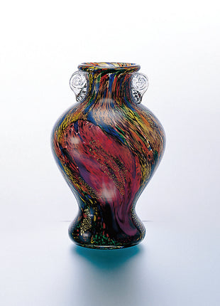 Vaza Lucrata Manual din Sticla Japoneza Kuchisubomari Towada Hana, 30 cm