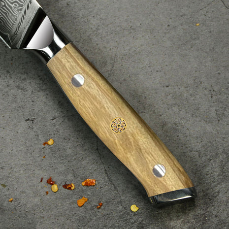 Set 4 Cutite de Steak 12 cm din Otel Damasc cu Manere din Lemn de Maslin