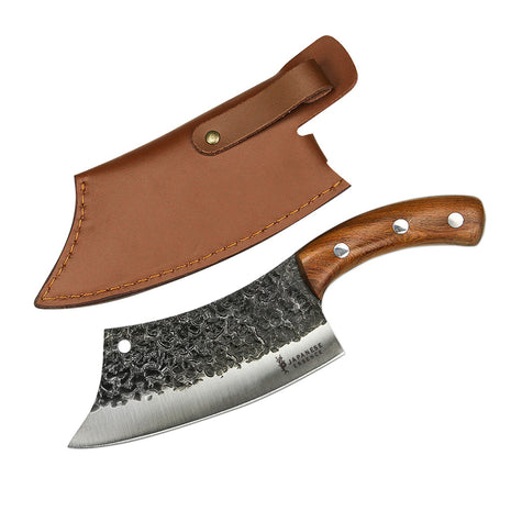 Satar Camping 14.5 cm din Otel Forjat cu Maner Lemn Natural