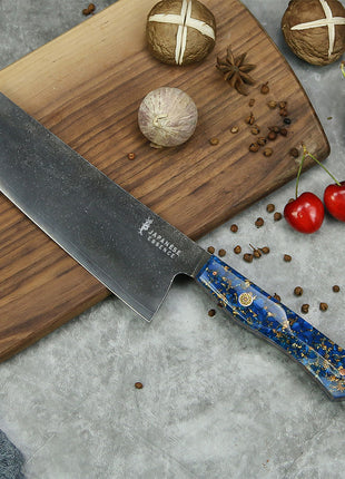 Cutit Nakiri 17.5 cm din Otel Damasc si Maner din Rasina G10