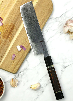 Cutit Nakiri 17.7 cm din Otel Damasc cu Maner Ironwood Negru