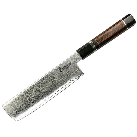 Cutit Nakiri 17.7 cm din Otel Damasc cu Maner Ironwood Negru