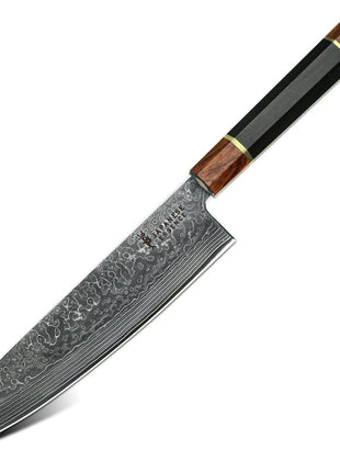 Cutit de Bucatar 21.5 cm din Otel Damasc cu Maner Kobunoki & Lemn de Abanos