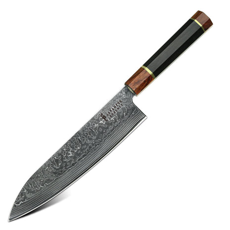 Cutit de Bucatar 21.5 cm din Otel Damasc cu Maner Kobunoki & Lemn de Abanos