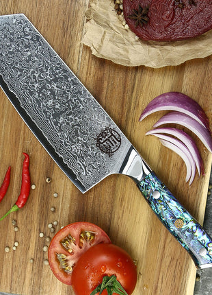 Satar 19 cm din Otel Damasc cu maner cochilie de abalone