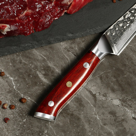 Set 4 Cutite de Steak 12 cm din Otel Damasc cu Manere din Lemn Rosewood