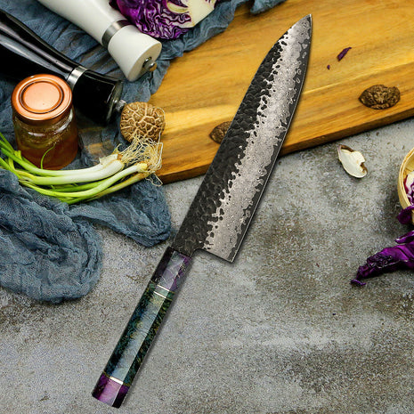 Cutit de Bucatar 22 cm din Otel Damasc cu Maner Stabilizat Multicolor
