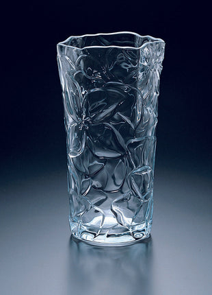 Vaza din Sticla Transparenta cu Model Floral în Relief, 23.5 cm