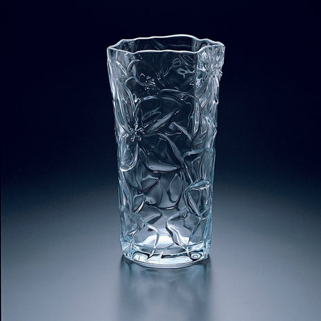 Vaza din Sticla Transparenta cu Model Floral în Relief, 23.5 cm