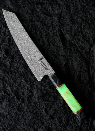 Cutit de Bucatar 21 cm din Otel Damasc cu Maner Fluorescent