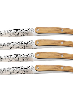 Set 4 Cutite de Masa SAKURA, Otel Inoxidabil 2CR14, Maner din Lemn de Maslin, 23 cm
