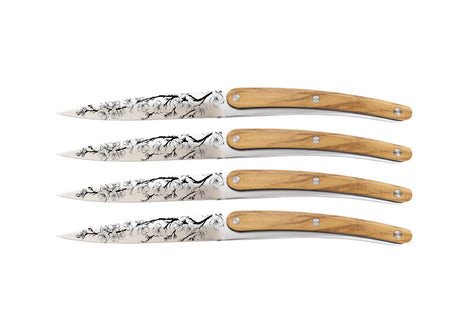 Set 4 Cutite de Masa SAKURA, Otel Inoxidabil 2CR14, Maner din Lemn de Maslin, 23 cm