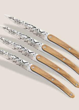 Set 4 Cutite de Masa SAKURA, Otel Inoxidabil 2CR14, Maner din Lemn de Maslin, 23 cm