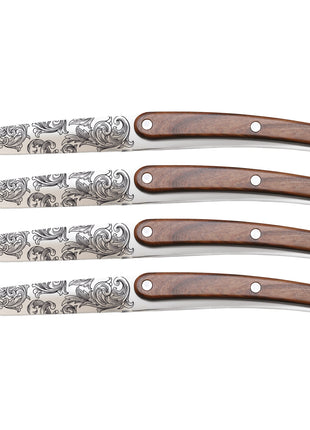Set 4 Cutite de Masa FLORAL, Otel Inoxidabil 2CR14, Maner din Lemn de Trandafir, 23 cm