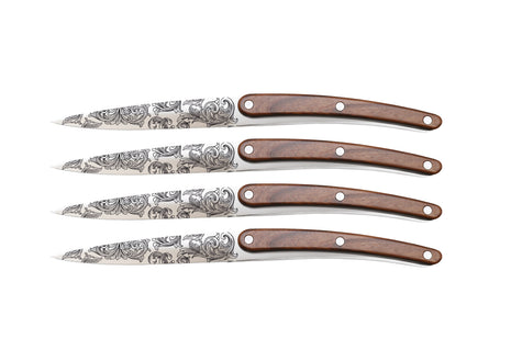 Set 4 Cutite de Masa FLORAL, Otel Inoxidabil 2CR14, Maner din Lemn de Trandafir, 23 cm