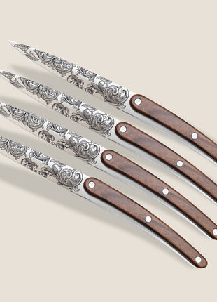 Set 4 Cutite de Masa FLORAL, Otel Inoxidabil 2CR14, Maner din Lemn de Trandafir, 23 cm