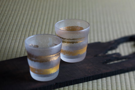 Set 2 Pahare Gold Ichimonji, Caligrafie Japoneza, 335ml