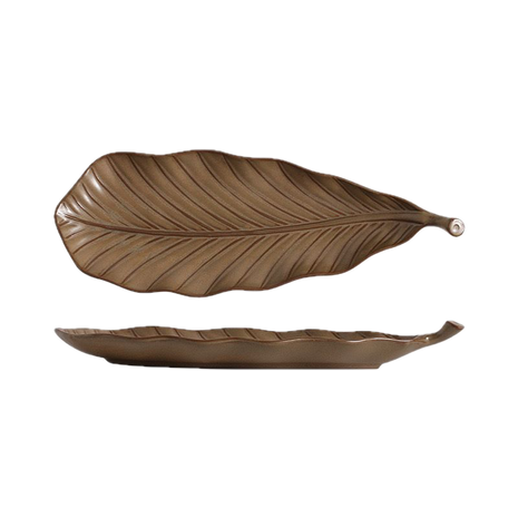 Platou Japonez în forma de Frunza, Maro, 35.5cm