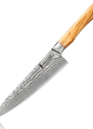 Cutit de Bucatar 20 cm din Otel Damasc cu Maner Lemn de Maslin
