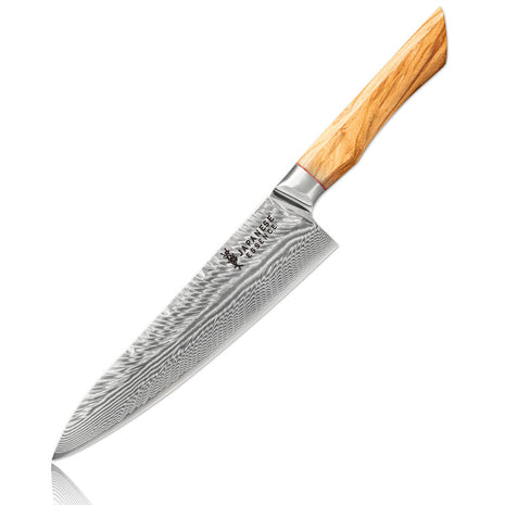 Cutit de Bucatar 20 cm din Otel Damasc cu Maner Lemn de Maslin