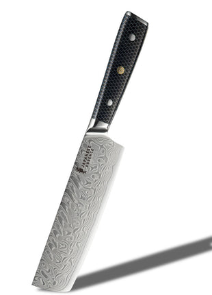 Cutit Nakiri 17.5 cm din Otel Damasc cu Maner Negru Honeycomb