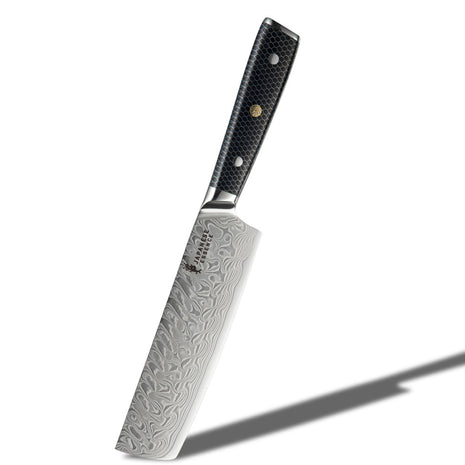 Cutit Nakiri 17.5 cm din Otel Damasc cu Maner Negru Honeycomb