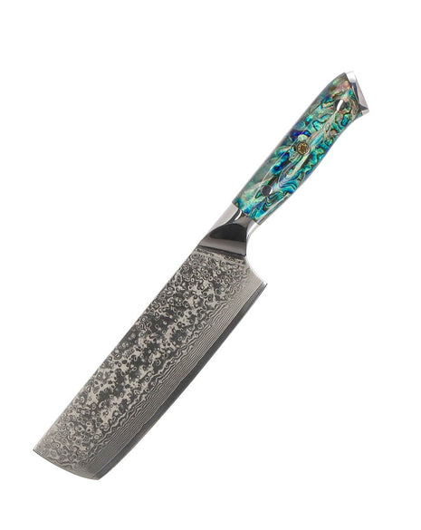 Cutit Nakiri 18 cm din Otel Damasc cu maner cochilie de abalone
