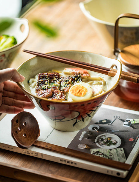 Bol Ceramic Japonez, Pestele Rosu, 700 ml