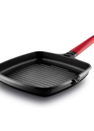 Tigaie Grill Castey cu Maner Rosu Detasabil, Aluminiu Turnat, Inductie, 27 cm