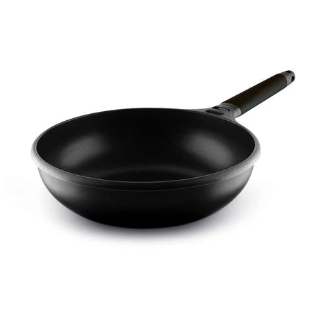 Wok Castey cu Maner Negru Detasabil, Aluminiu Turnat, Inductie, 28 cm
