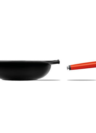 Wok Castey cu Maner Rosu Detasabil, Aluminiu Turnat, Inductie, 28 cm