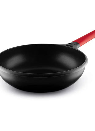 Wok Castey cu Maner Rosu Detasabil, Aluminiu Turnat, Inductie, 28 cm